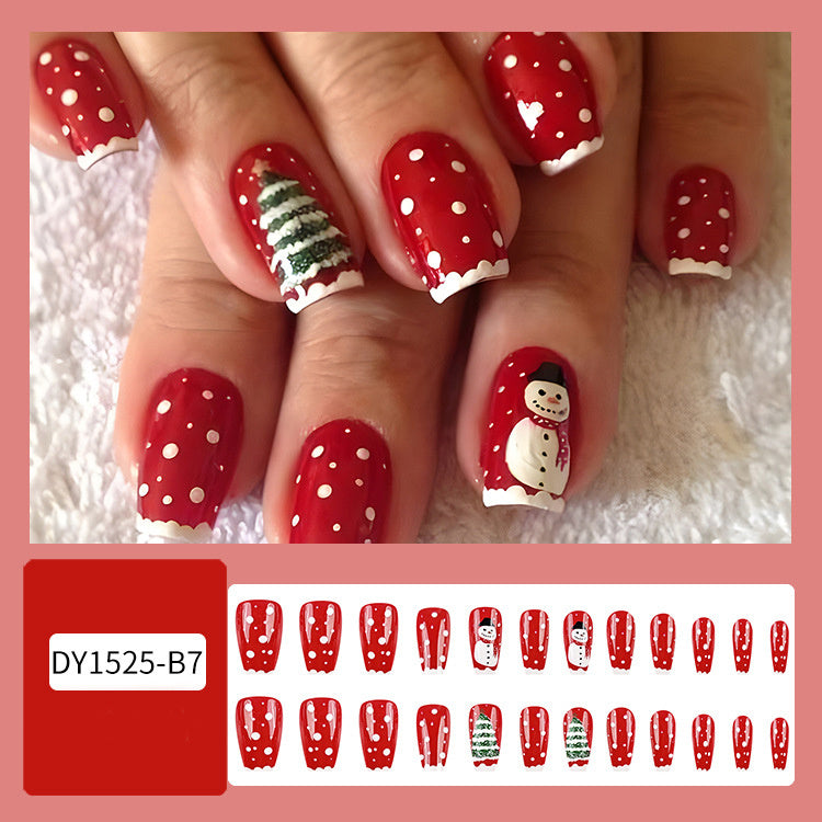24pcs Christmas False Nails Hat Striped Snowflake Nail Art Stickers