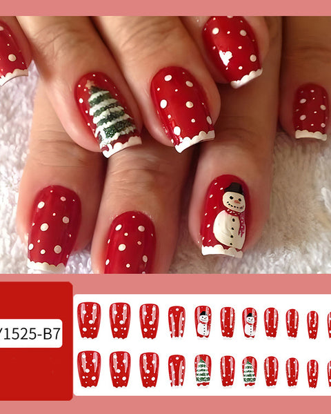 24pcs Christmas False Nails Hat Striped Snowflake Nail Art Stickers