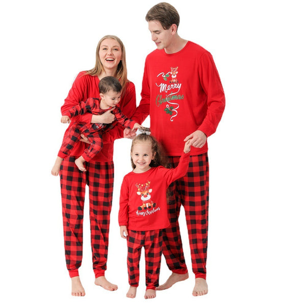 Christmas Family Pyjamas with checked/plaid bottoms