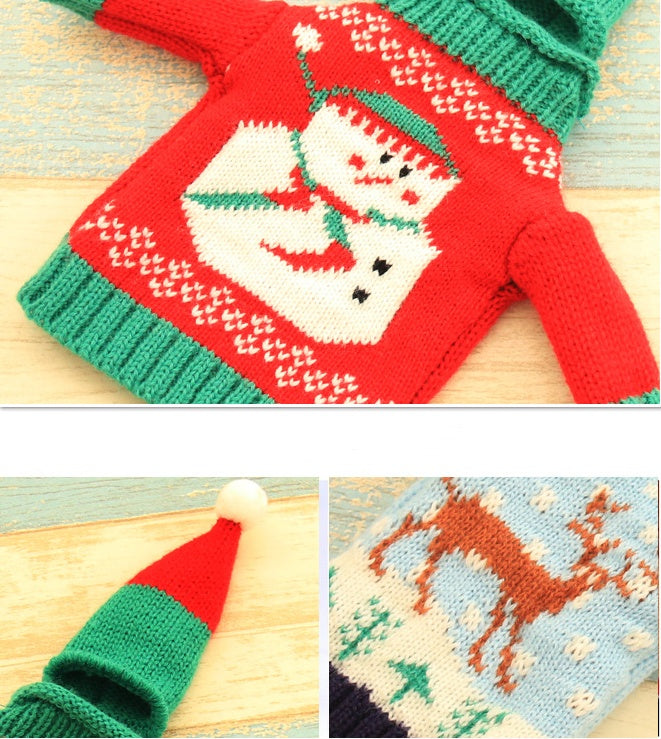 Festive Knitted Christmas Bottle Set – Holiday Wine and Gift Covers
