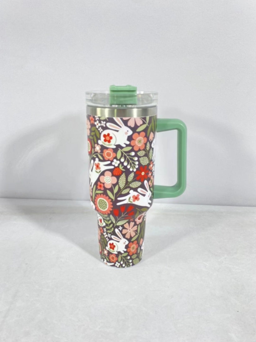 Festive Christmas Tumbler with Handle, Lid &amp; Straw – Large Stainless Steel Travel Mug