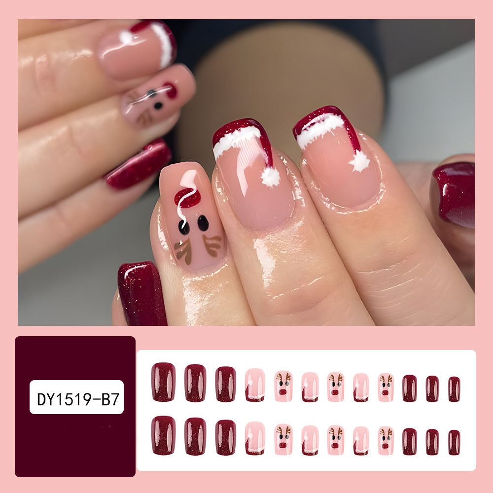 24pcs Christmas False Nails Hat Striped Snowflake Nail Art Stickers