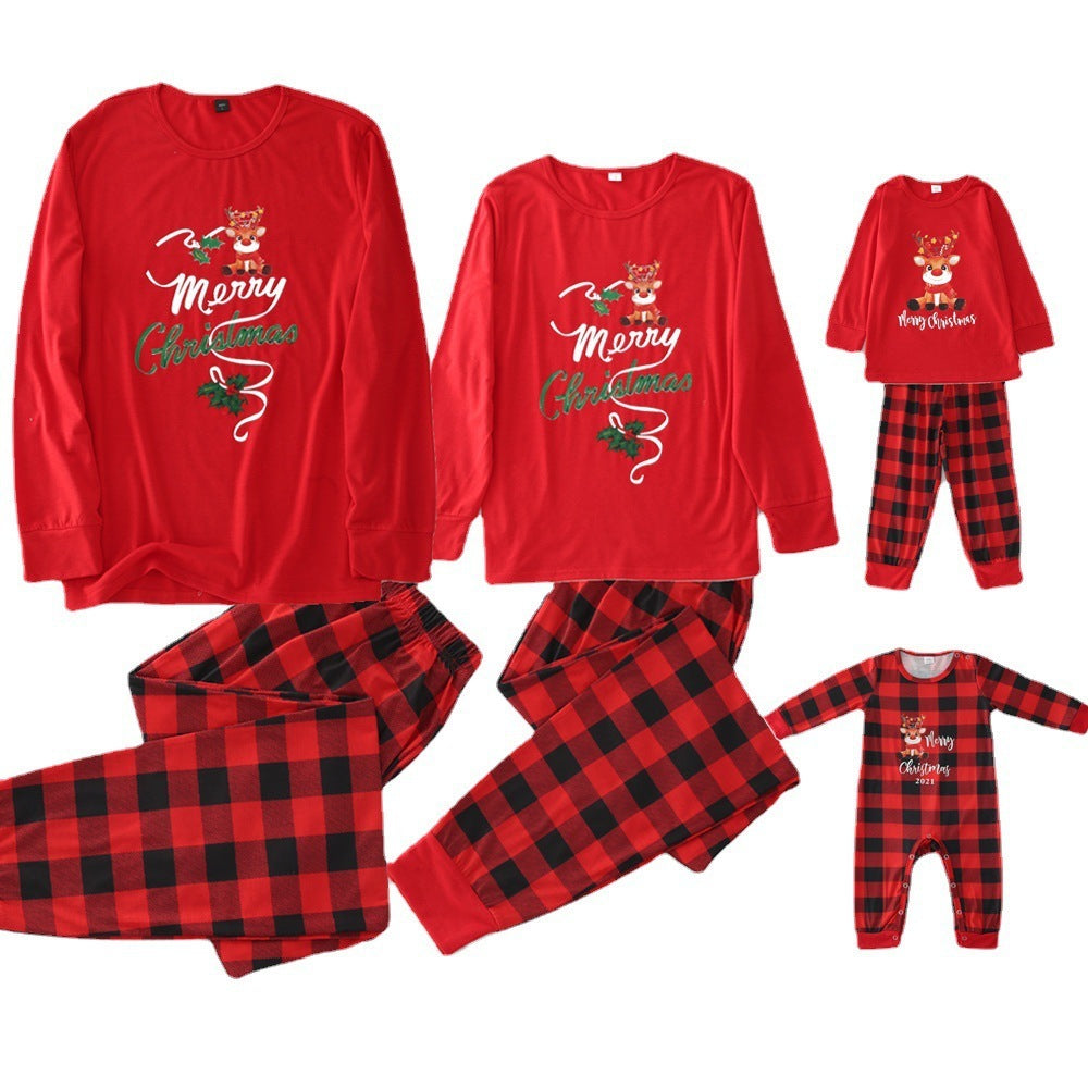 Christmas Family Pyjamas with checked/plaid bottoms