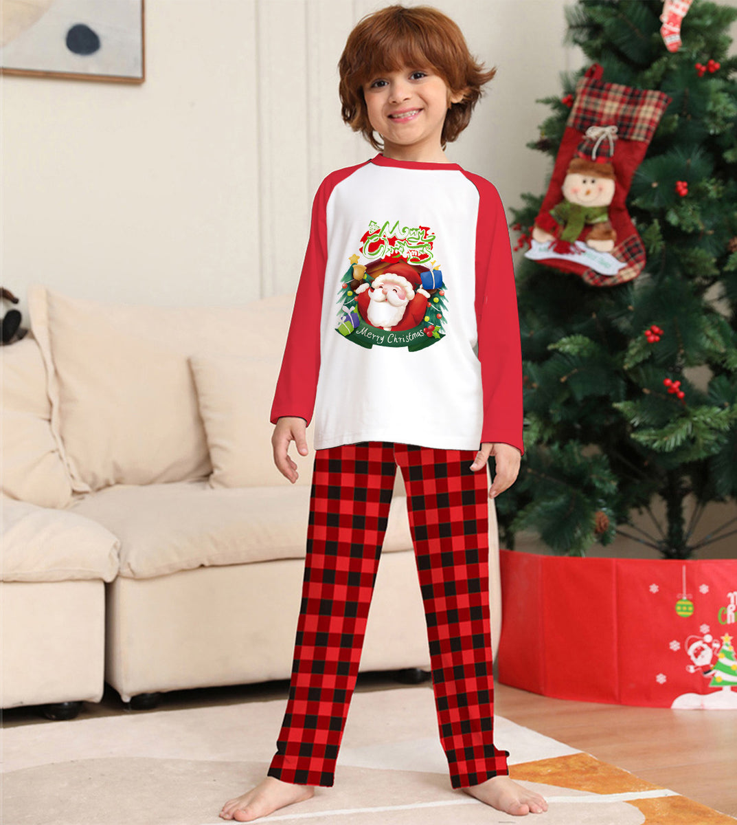 Matching Family Christmas Pyjamas – Plaid Pants & Long Sleeve Tops