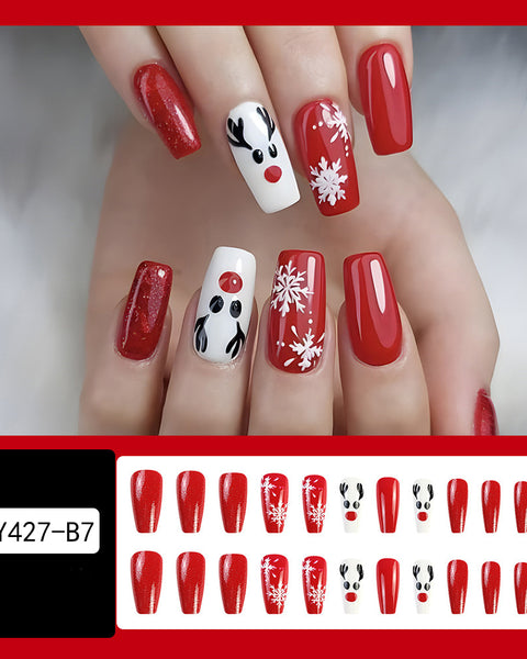 24pcs Christmas False Nails Hat Striped Snowflake Nail Art Stickers