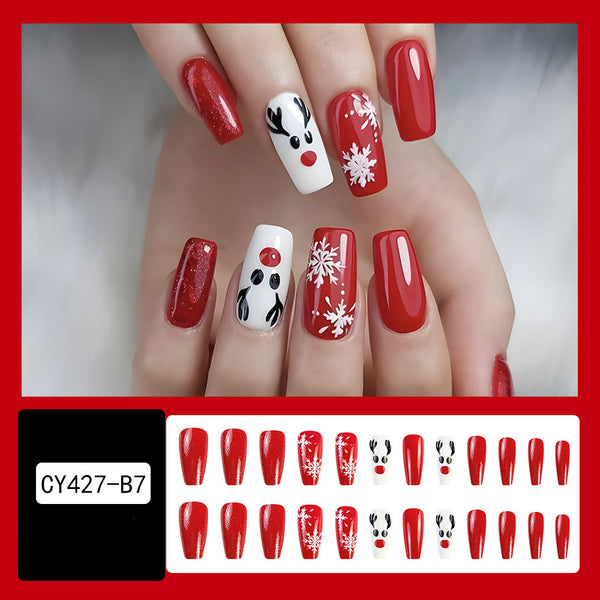 24pcs Christmas False Nails Hat Striped Snowflake Nail Art Stickers