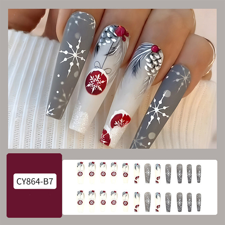 24pcs Christmas False Nails Hat Striped Snowflake Nail Art Stickers