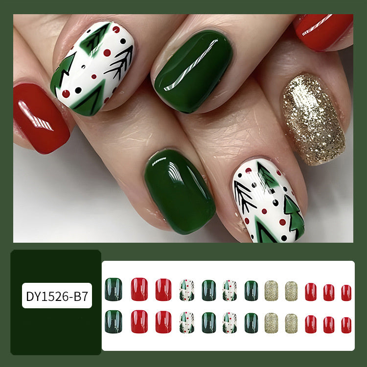 24pcs Christmas False Nails Hat Striped Snowflake Nail Art Stickers
