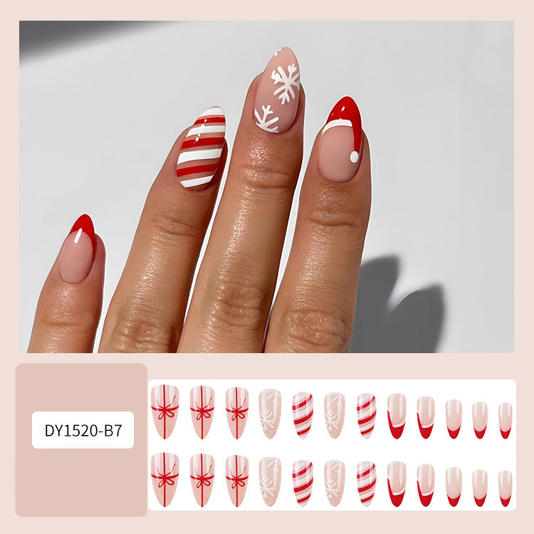 24pcs Christmas False Nails Hat Striped Snowflake Nail Art Stickers