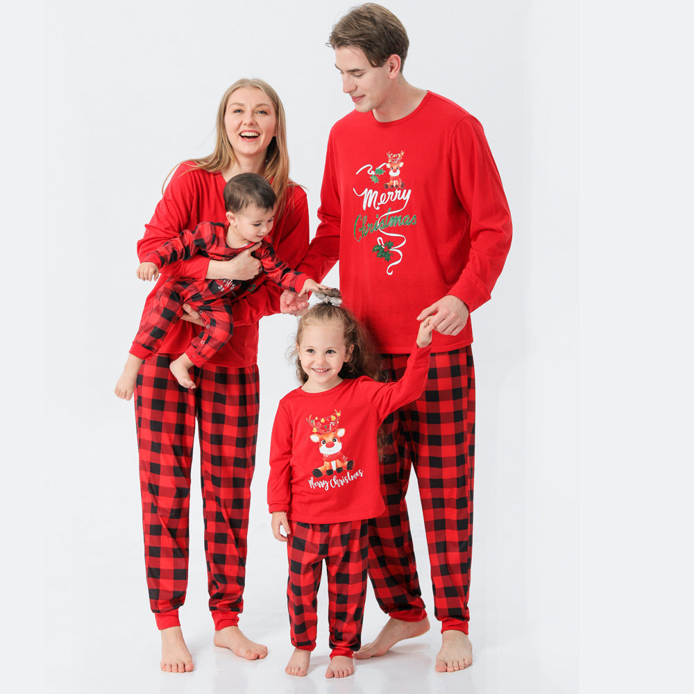 Christmas Family Pyjamas with checked/plaid bottoms